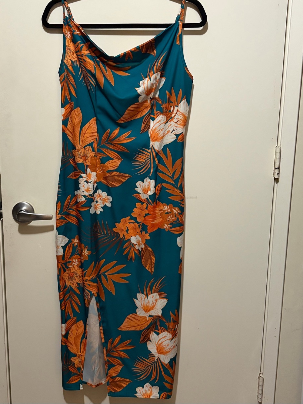 Floral Slip Midi Dress in Teal and Orange
